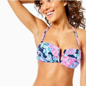 NWT! Lilly Pulitzer, Niall Bikini Top, High Tide Navy In Turtle Amazement, sz 4
